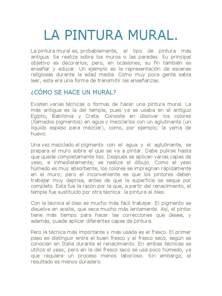 Historia y técnicas de la pintura mural | PDF | Ciencias sociales | Arte