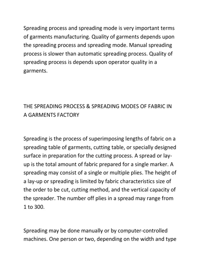 Fabric Spreading in Garment Production | PDF | Machines | Textiles