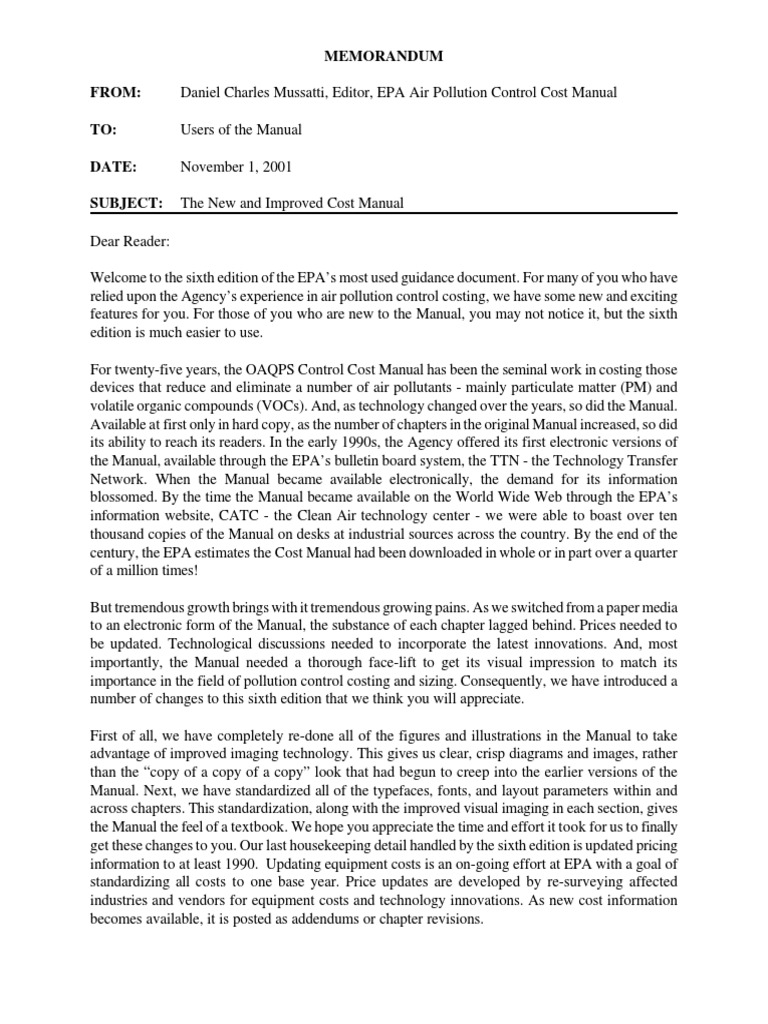 EPA Air Pollution Control Cost Manual Sixth Edition Guide PDF N Ox