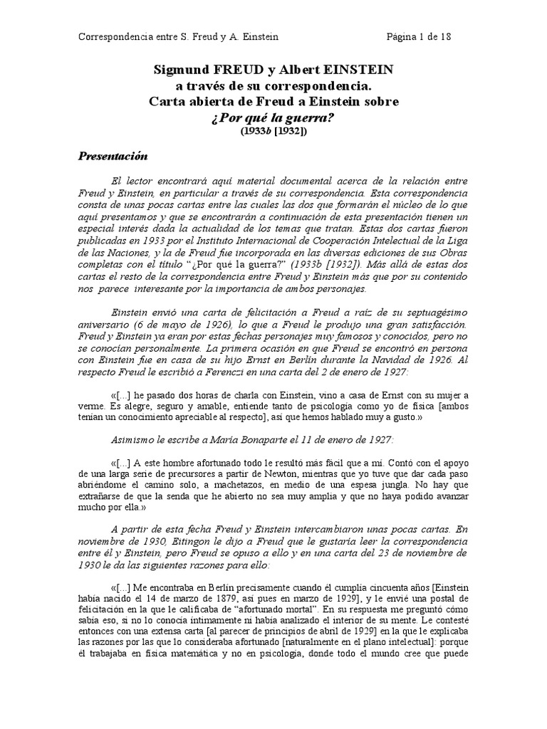 carta abierta de freud a einstein sobre ¿por que la guerra  Albert