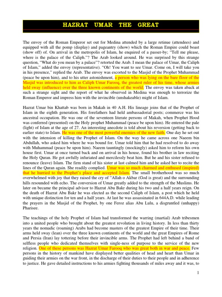 Hazrat Umar: The Second Caliph's Legacy | PDF | Umar | Caliphate