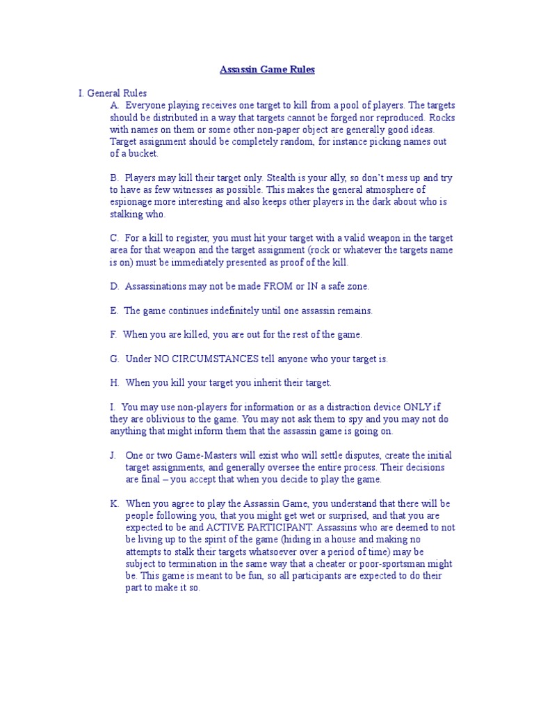 Assassin Rules PDF Assassination Violence