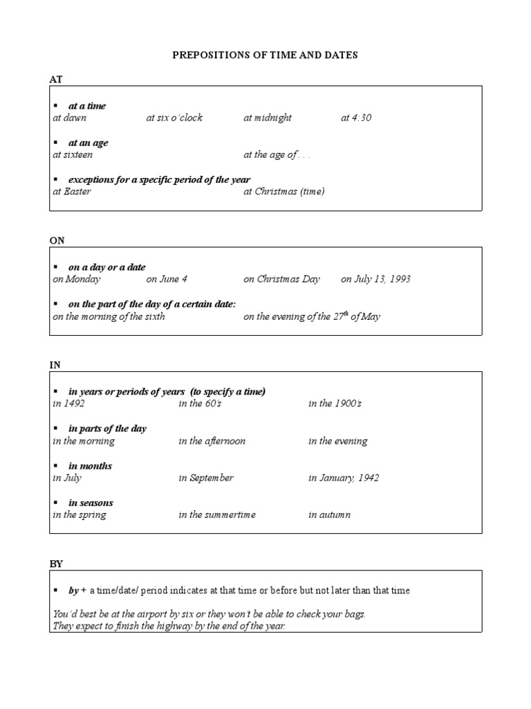 Prepositions of Time& Date | PDF | Business