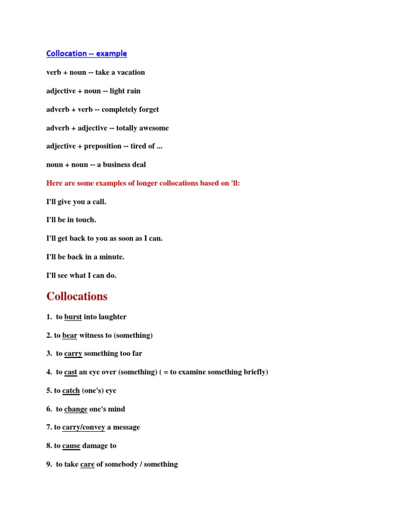 Examples of Common Collocations | PDF | Noun | Adjective