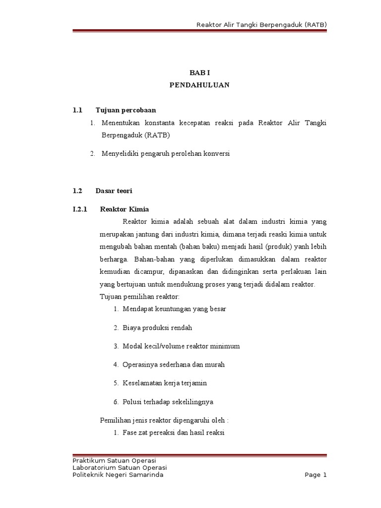 Analisis Reaktor Alir Tangki Berpengaduk | PDF | Teknologi & Rekayasa