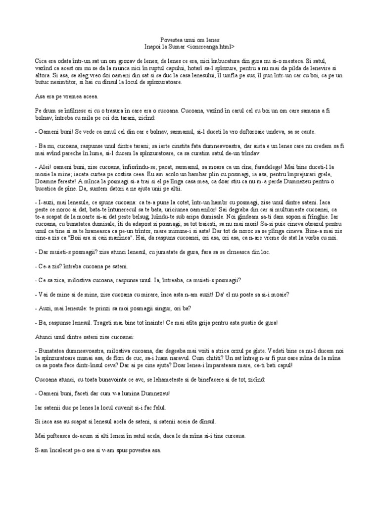 Povestea Unui Om Lenes