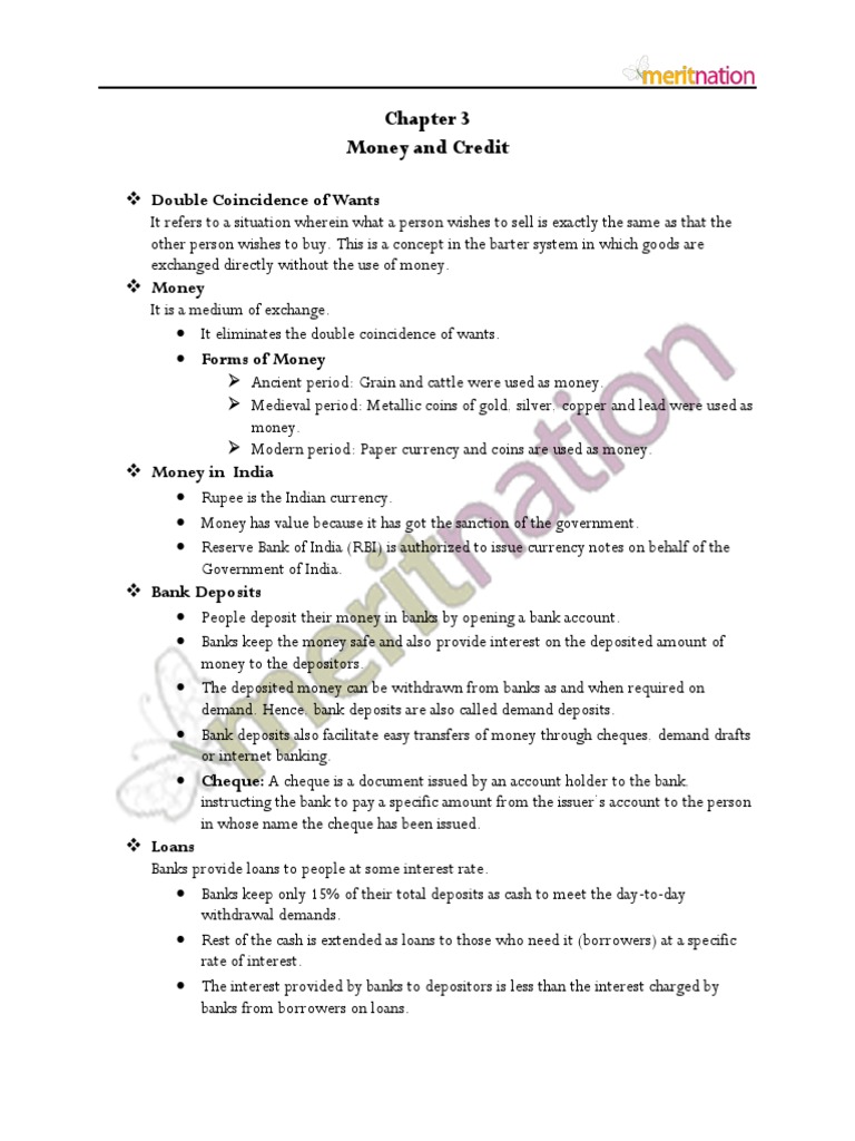 Class 10 Money and Credit Overview | PDF | Finance & Money Management