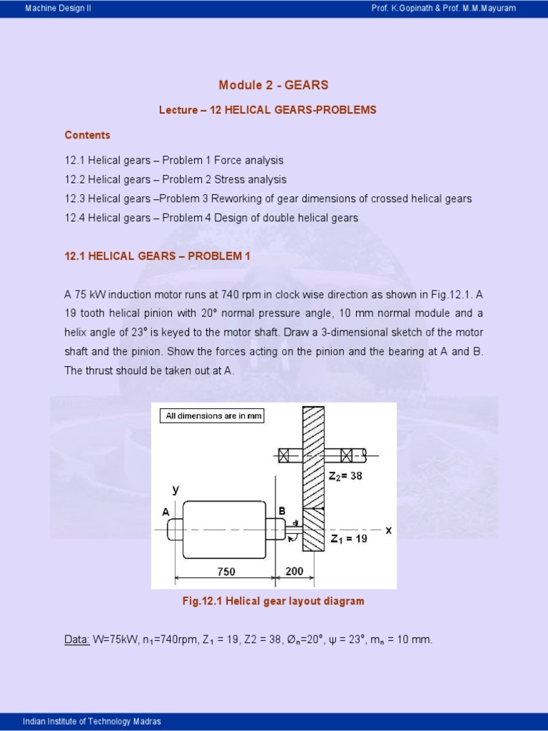 Helical Gears Problems PDF Gear Mechanical Engineering