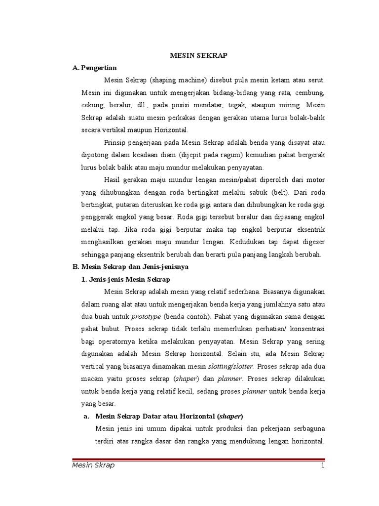 Fungsi dan Jenis Mesin Sekrap | PDF