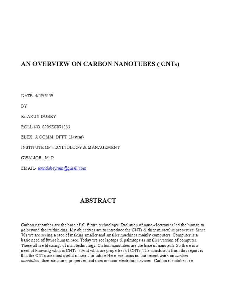 Overview of Carbon Nanotubes (CNTs) | PDF | Carbon Nanotube | Fullerene