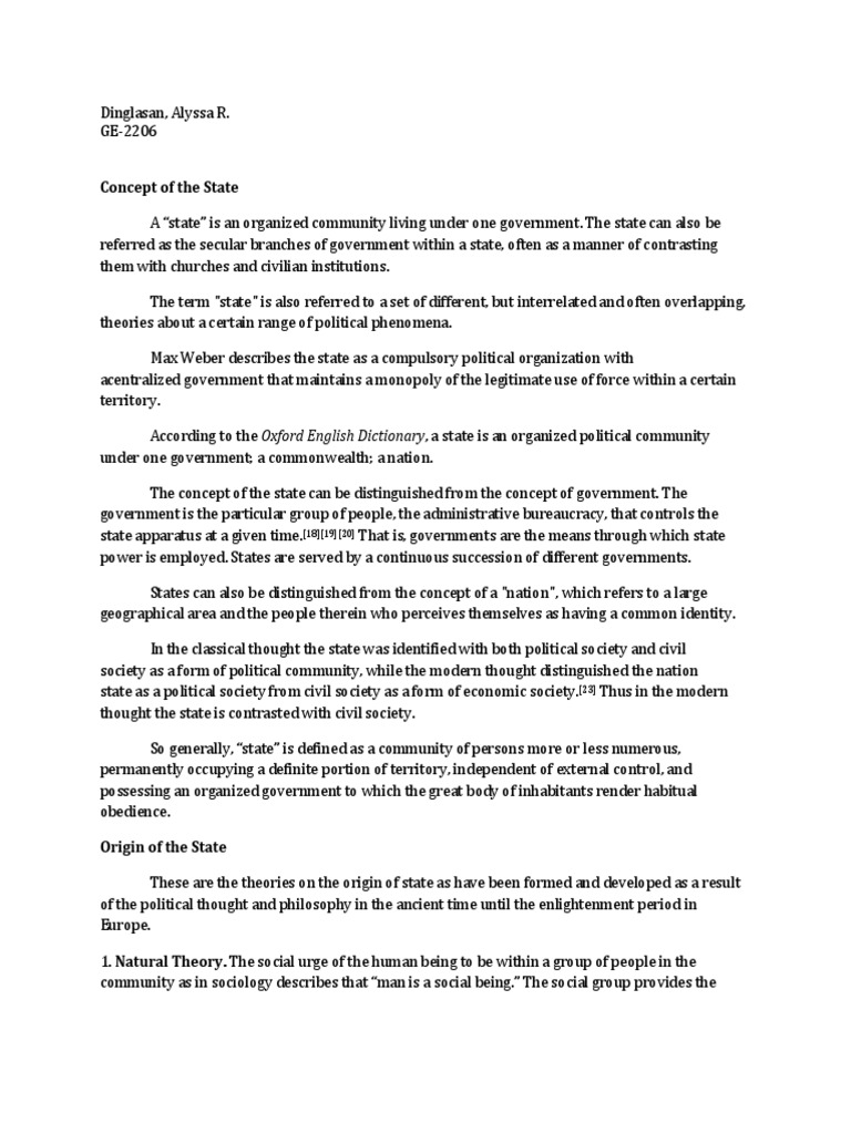 Concept of The State | PDF | State (Polity) | Political Theories