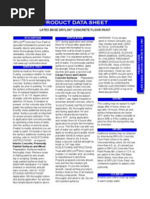 Drylok Masonry Drylok Latex Concrete Floor Paint Data Sheet