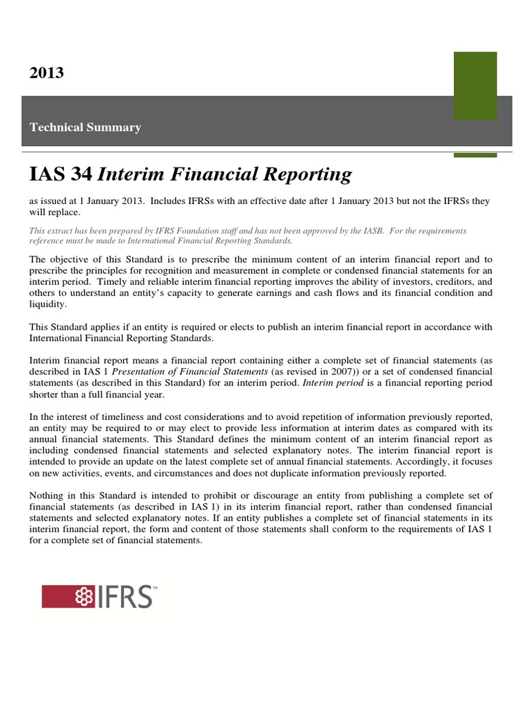 IAS 34 Interim Financial Reporting: Technical Summary | PDF
