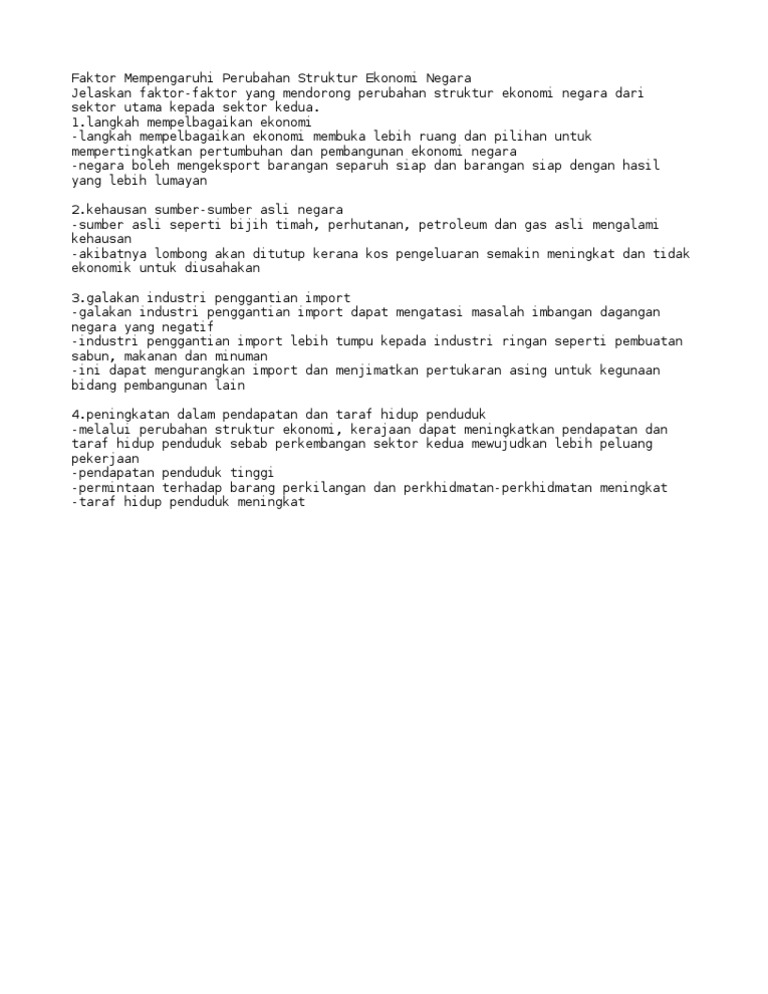 Faktor Mempengaruhi Perubahan Struktur Ekonomi Negara