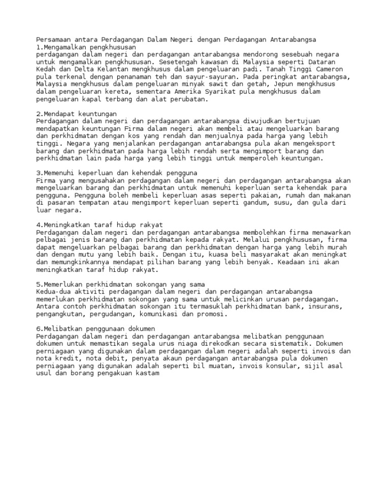 Persamaan Antara Perdagangan Dalam Negeri Dengan Perdagangan A Pdf