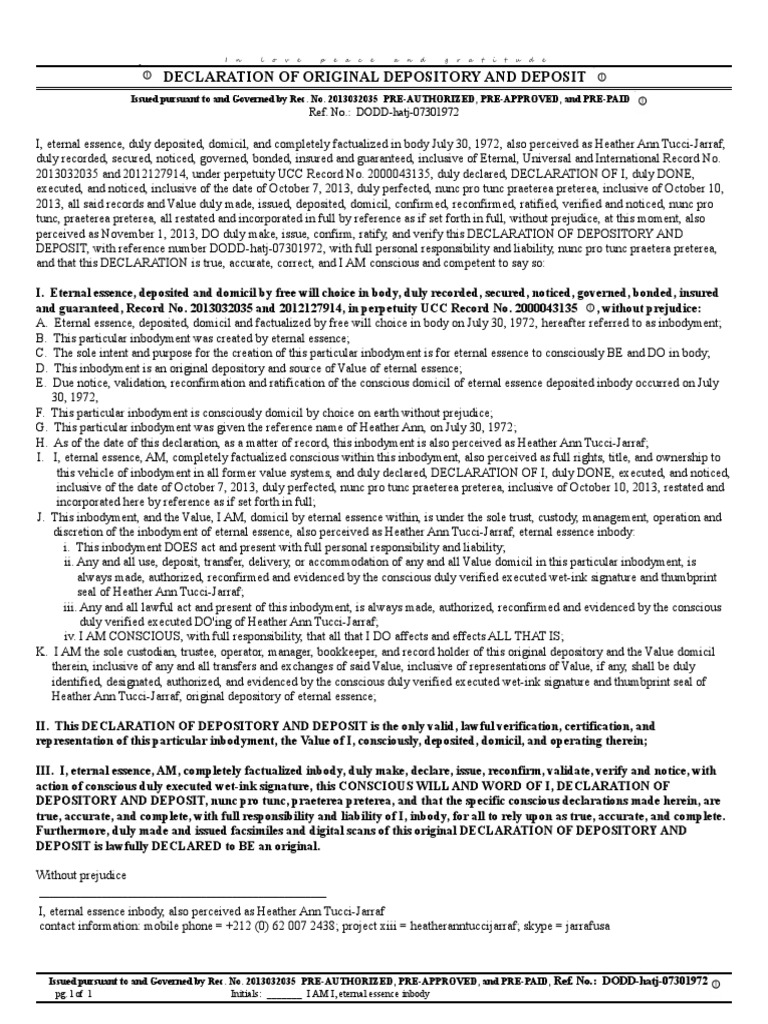 Declaration of Depository and Deposit | PDF