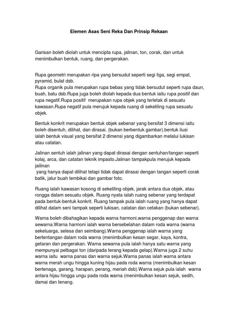 Elemen Asas Seni Reka Dan Prinsip Rekaan. | PDF