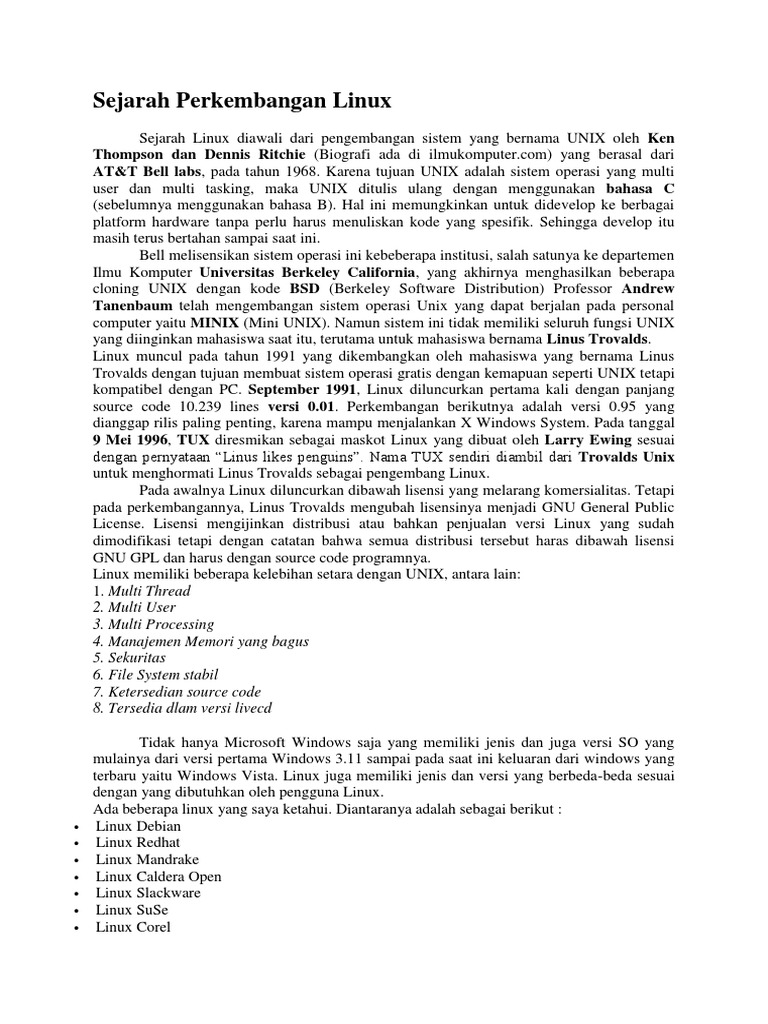 Sejarah dan Perkembangan Linux | PDF | Seni | Komputer