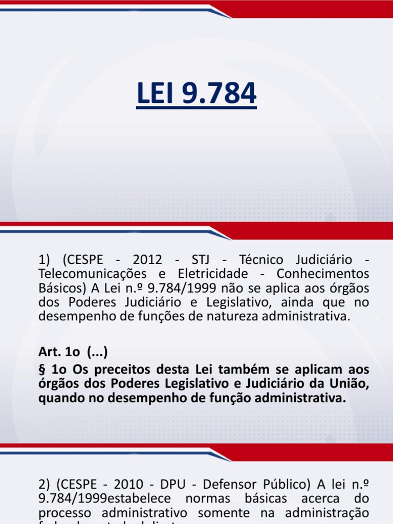Direito Administrativo em Exercícios - Lei 9.784-99 - Exercícios - Aula ...