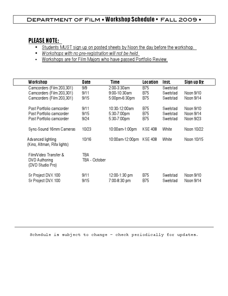 Fall 2009 Workshop Schedule | PDF | Technology & Engineering