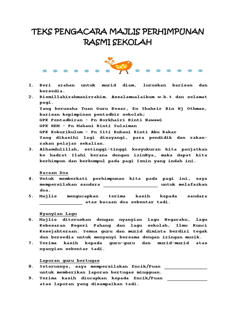Teks Pengacara Majlis Perhimpunan Sekolah Pdf