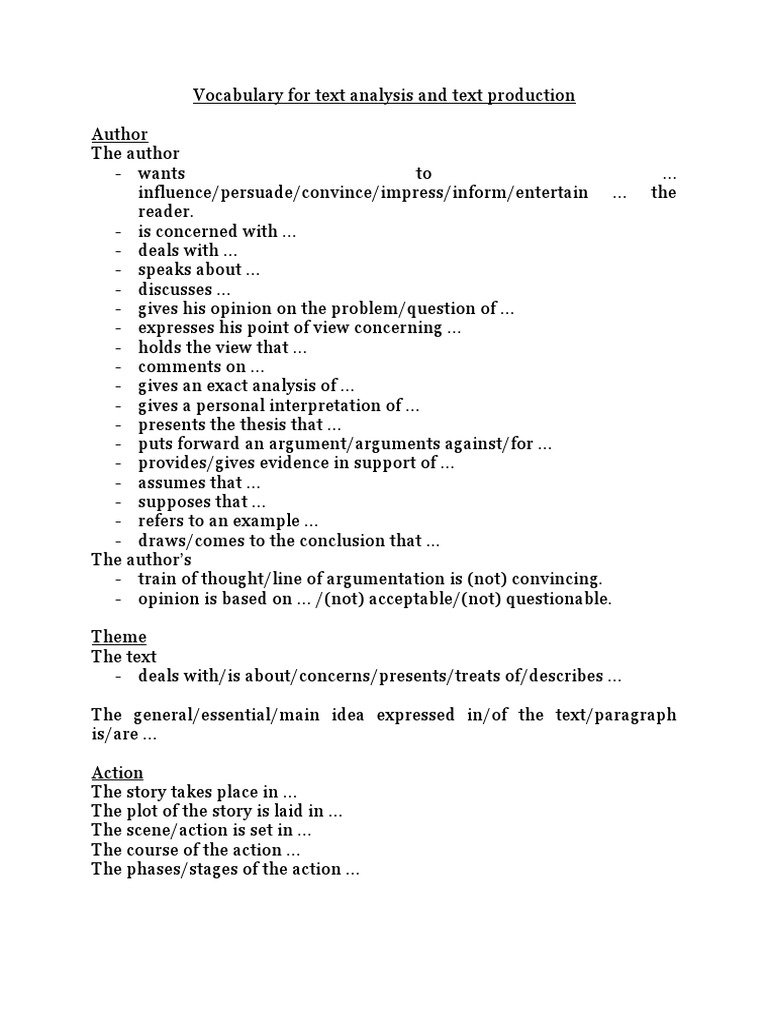 Vocabulary for Text Analysis Techniques | PDF | Ellipsis | Epistemology