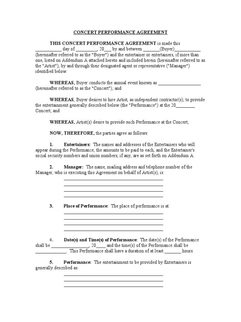 Concert Performance Agreement - Form 1 | PDF | Common Law | Social ...