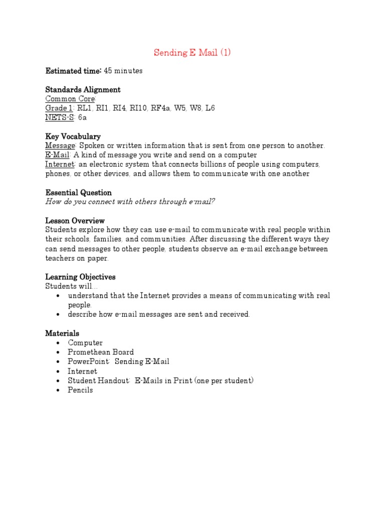 Sending E-Mail (1) Lesson Plans | PDF | Email | Internet