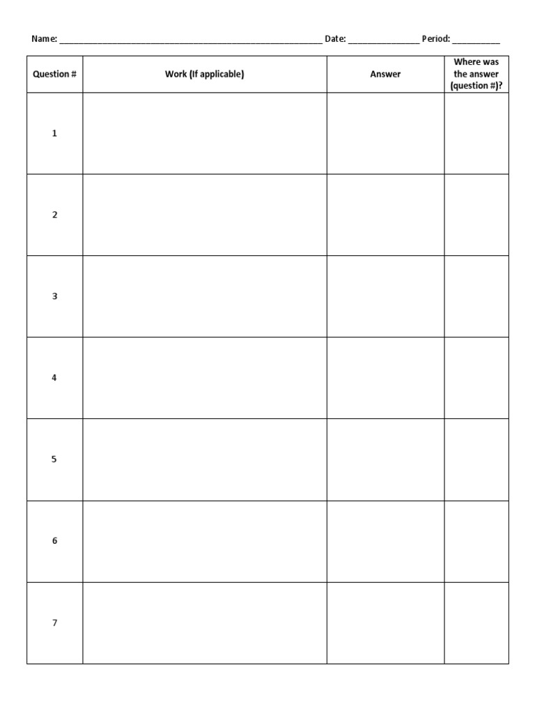 Answer Sheet Template for Students | PDF