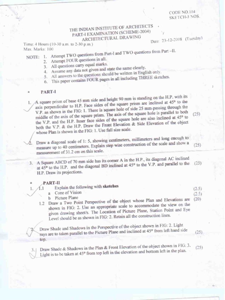 Architectural Drawing question Paper2009June Indian Institute Of Architects;Navi Mumbai