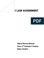 Business Law Assignment: Name: Hassan Ahmed Class: 4 Semester C Section Date: 1/6/2014