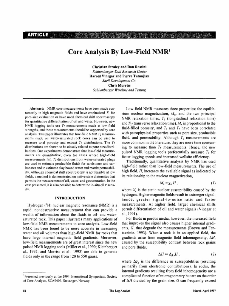 Low-Field NMR Core Analysis Techniques | PDF | Relaxation (Nmr ...