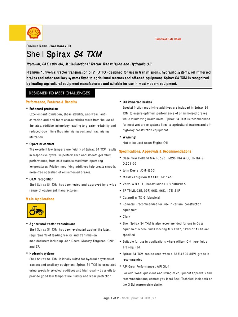 Shell Spirax S4 TXM TDS Overview | PDF | Technology & Engineering