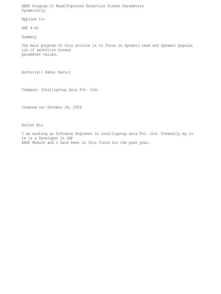 ABAP Program To Read and Populate Selection Screen Parameters ...