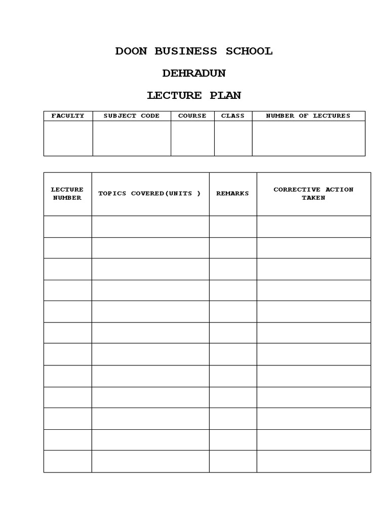 Doon Business School Faculty Lecture Plan | PDF