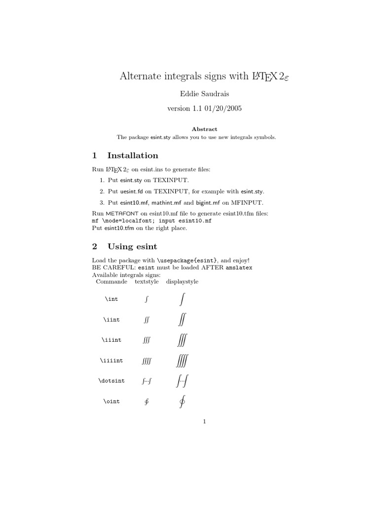 New Integral Symbols in LaTeX | PDF | Computer File Formats | Notation