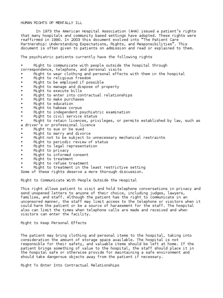 Rights of Mentally Ill Patients | PDF | Confidentiality | Health ...