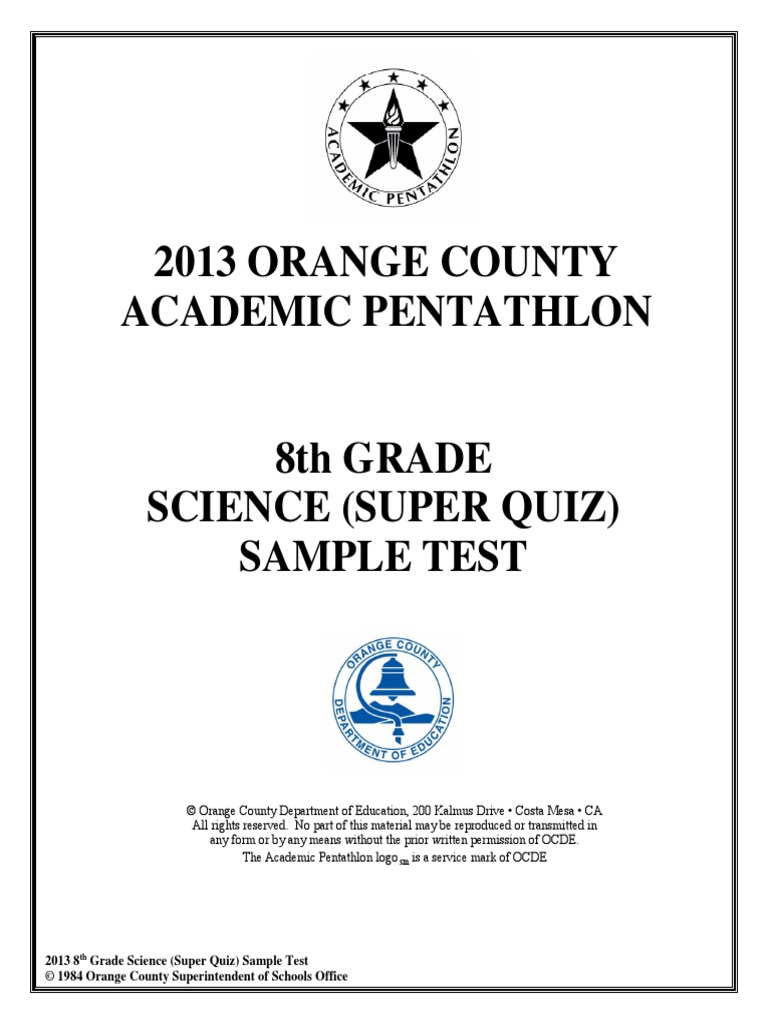 8 Science (Super Quiz) Formatted Sample Test Ans Key | PDF