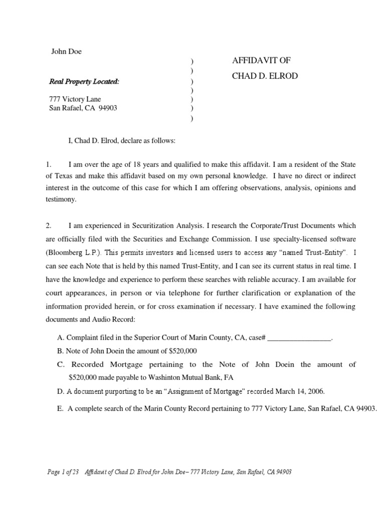 Expert Witness Affidavit by Attorney Sample | PDF | Security Interest ...