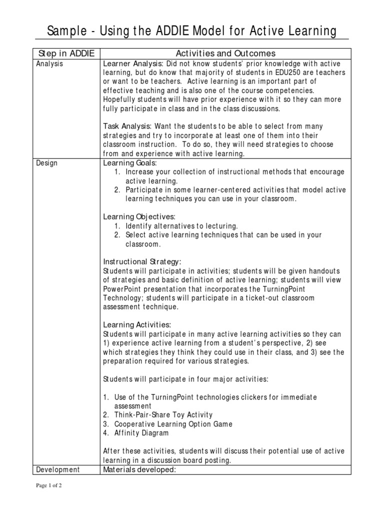 Sample ADDIE Process For Active Learning Session | PDF | Sharing | Learning