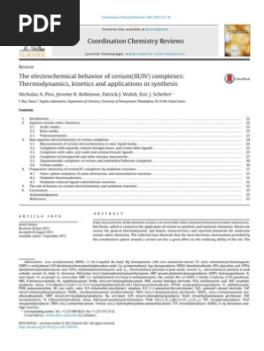 Cerium Complexes Pdf Coordination Complex Redox