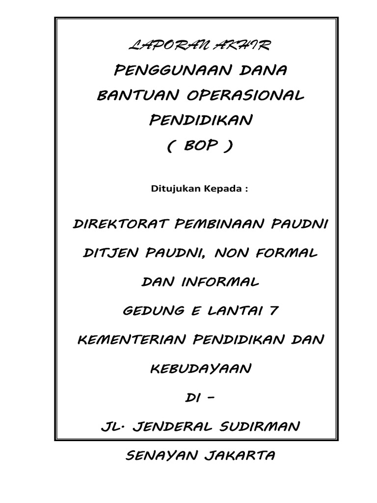 Contoh Laporan Awal Bop