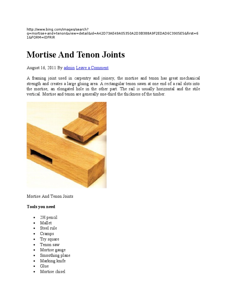 Mortise and Tenon Joint Techniques | PDF | Woodworking | Wood