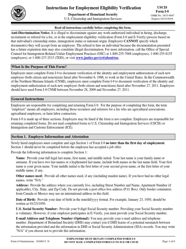Uscis Form I9 PDF Official Documents Government