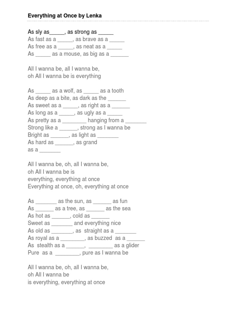 Lenka's "Everything at Once" Lyrics | PDF