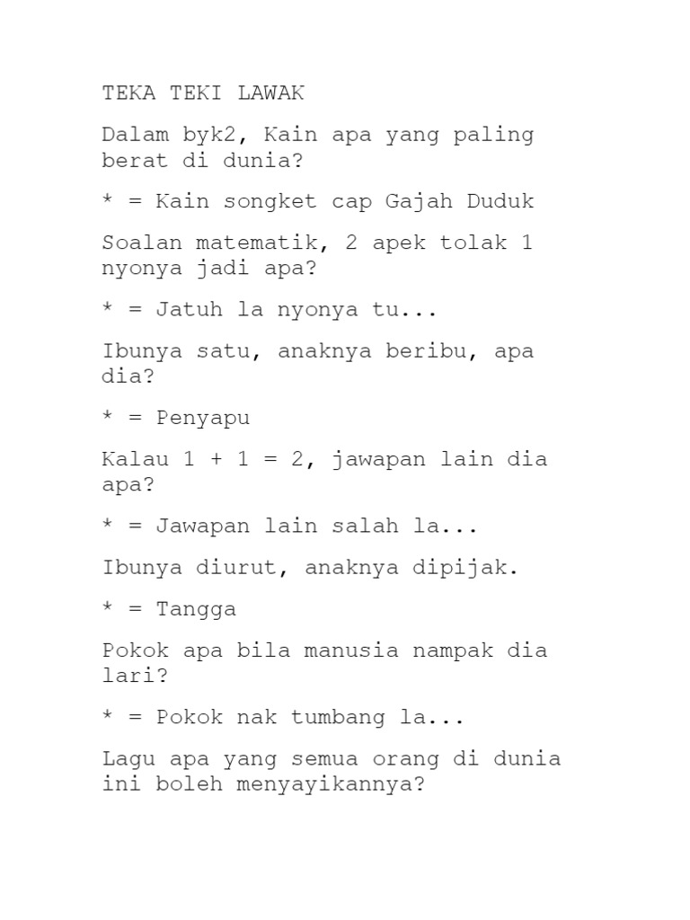 Susah Soalan Teka Teki Lawak Jiran