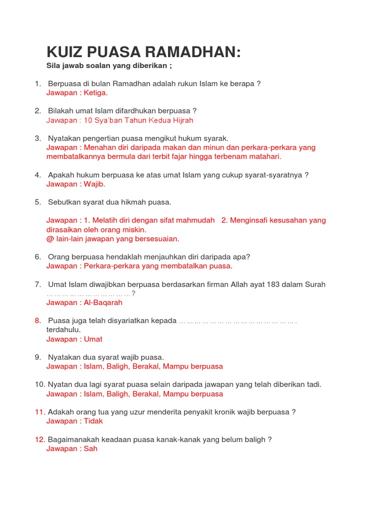 Kuiz Puasa Ramadhan Pdf