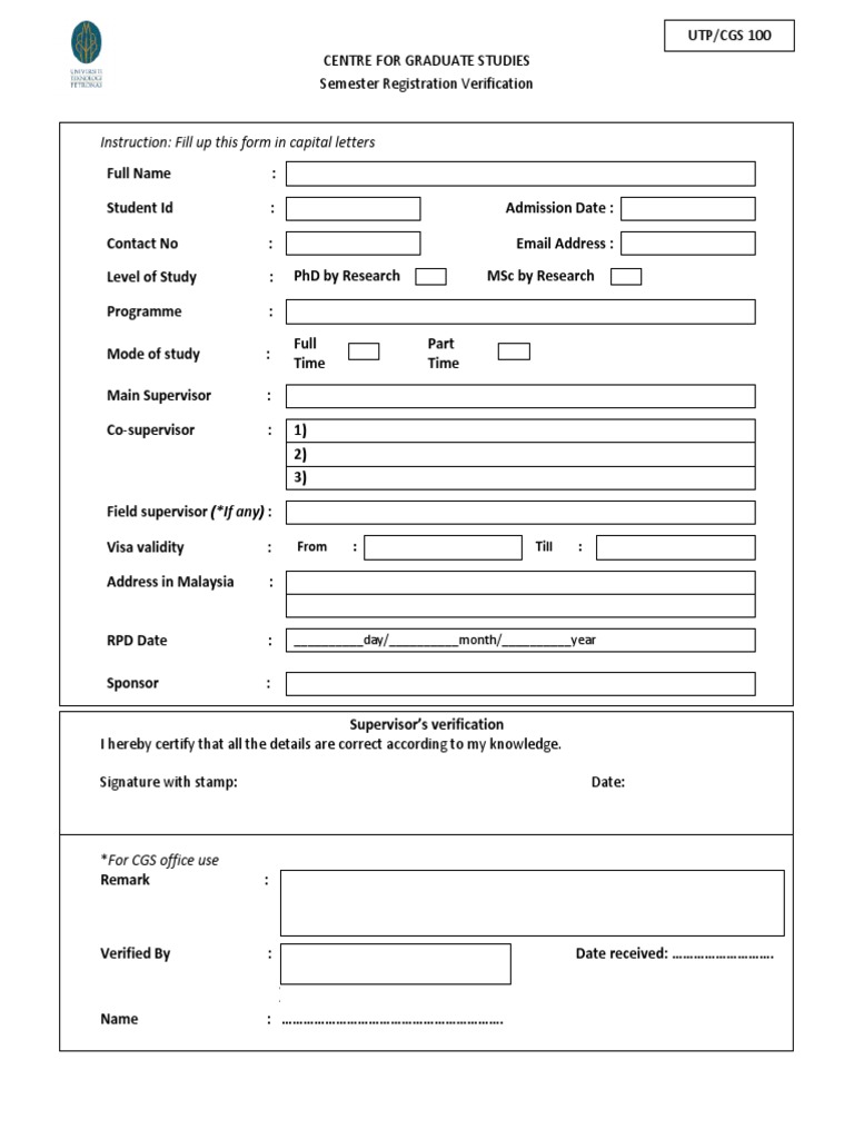 Graduate Studies Registration Form | PDF | Business | Technology ...