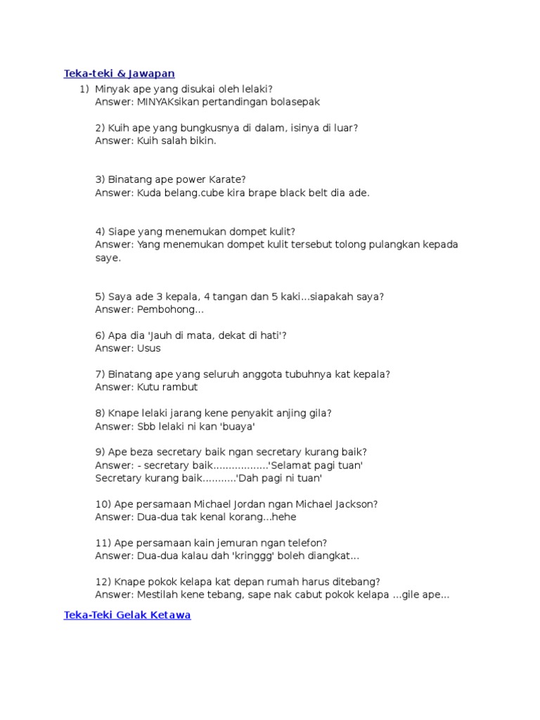 Teka Teki Dan Jawapan Pdf
