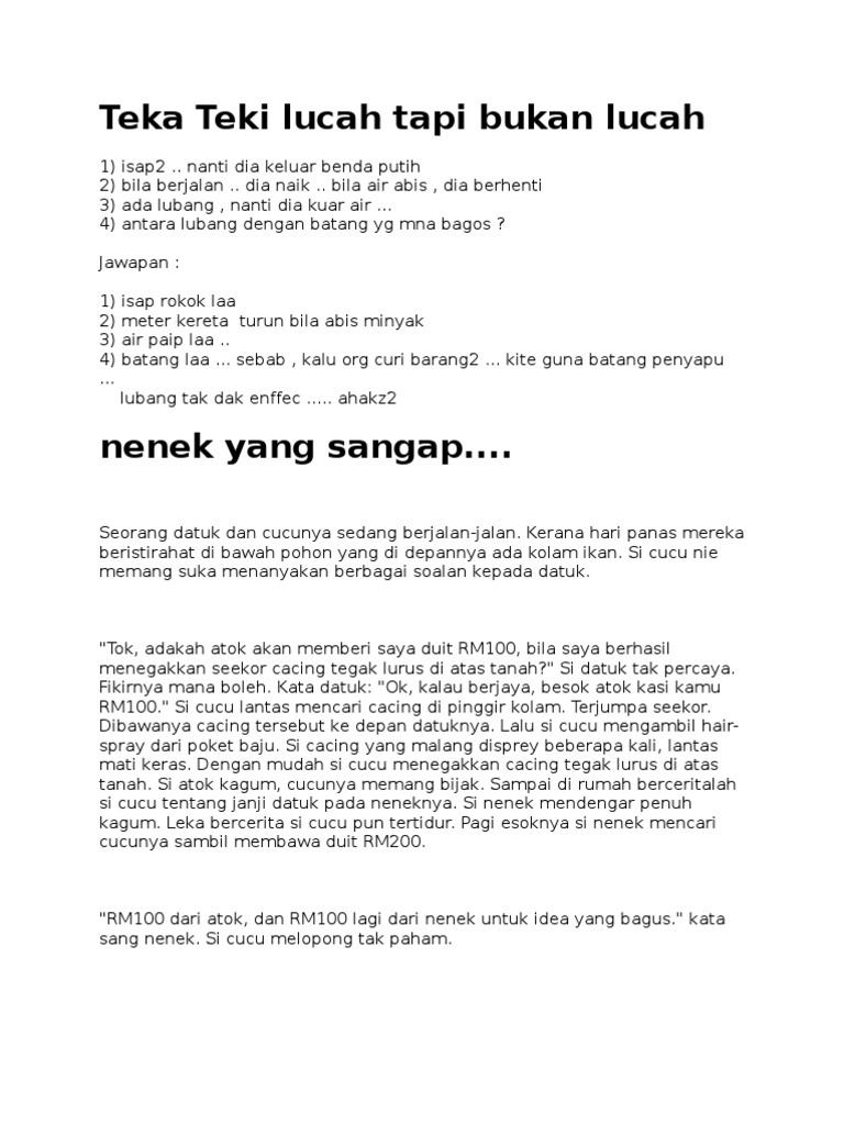 Teka Teki Lucah Teka Teki Lawak Lucu Susah Beserta Jawapan